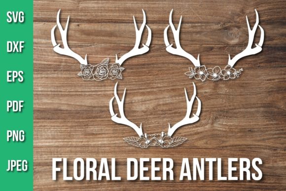 Floral Deer Antlers SVG Cut File