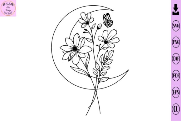 Floral Moon Crescent Moon Flower SVG