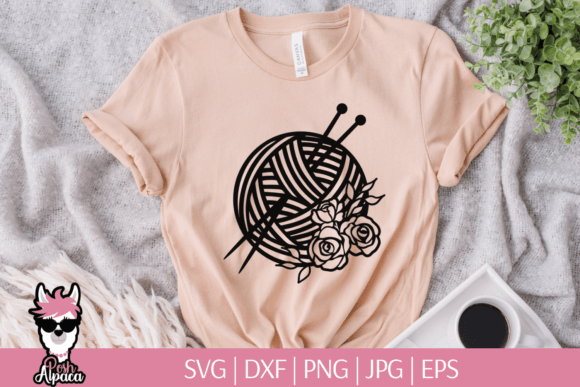 Knitting SVG, Floral Yarn Illustration