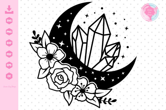 Magic Crystal Floral Moon SVG Celestial