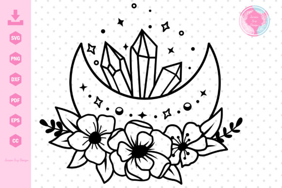 Magic Crystal Floral Moon SVG Crescent