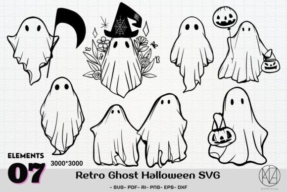 Retro Ghost Halloween Sublimation SVG
