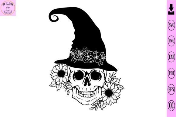 Skull Witch Hat Flower SVG